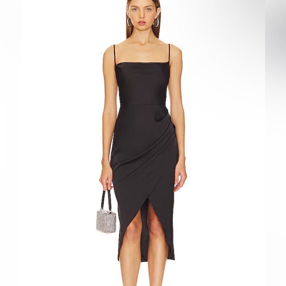 NWT More To Come Adonia Wrap Midi Dress in Black strappy Revolve M